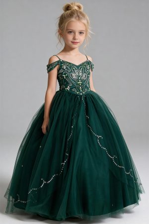 emerald green ball gown dress for girls