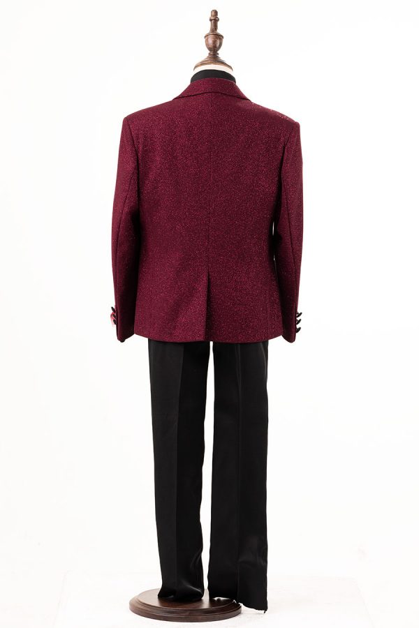 2022-3SH-6 Shinny burgundy glitter suit - Image 3