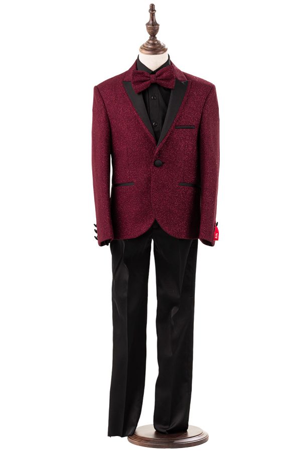 2022-3SH-6 Shinny burgundy glitter suit - Image 4