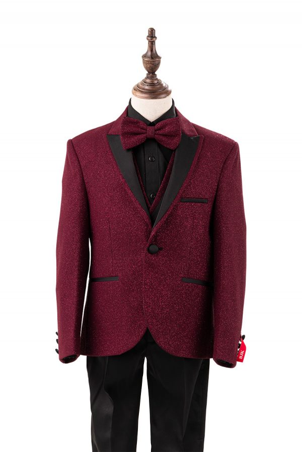 2022-3SH-6 Shinny burgundy glitter suit - Image 2