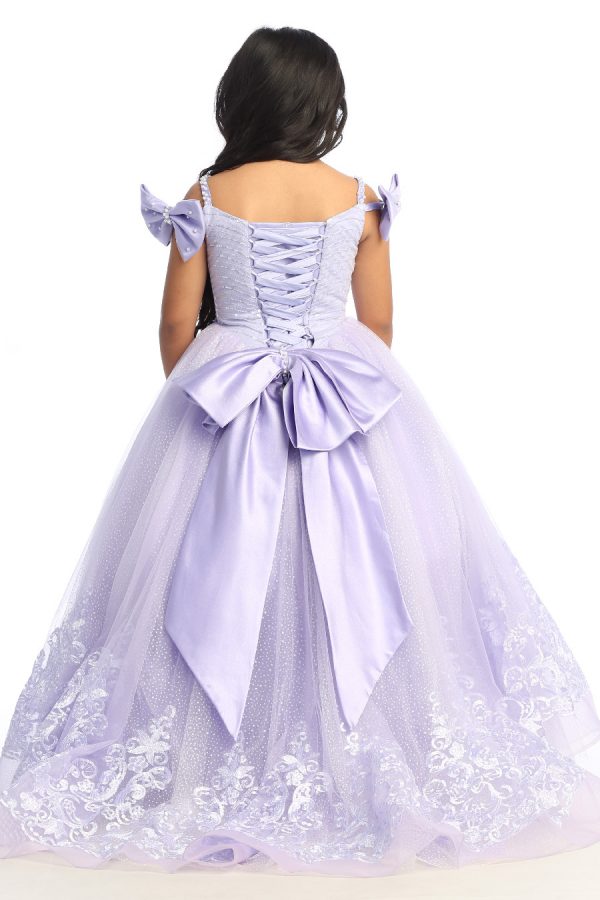 the back of the CA630 lavender dress shows the large corset and extra big bow