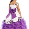 Purple and white charra dress with embroidered appliques and a large removable bow.