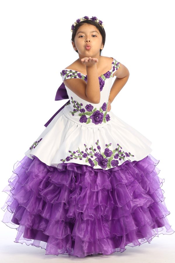 purple and white charra dress for girls with embroidered appliques