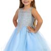 baby size flower girl dress in baby blue with silver embroidery