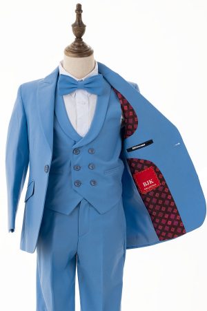 sky blue suit with vest
