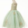 sage green dress with gold embroidered bodice and dropdown shoulders