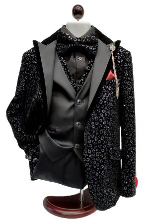 black tuxedo with leopard glitter design.
