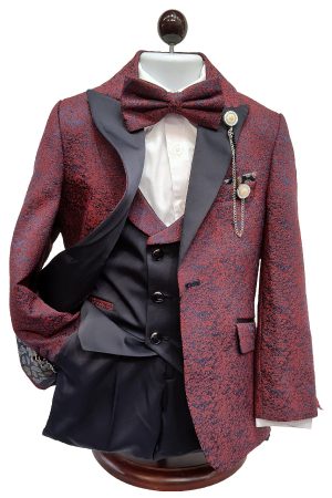 burgundy and navy blue tuxedo suit for boys