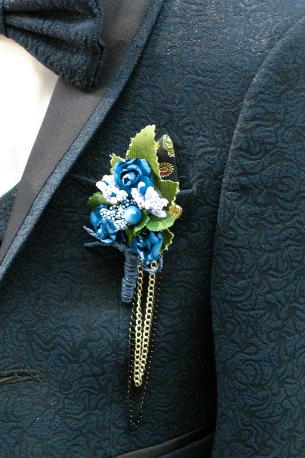 BJ8005-3N Dark teal Brocade Tuxedo - Image 2