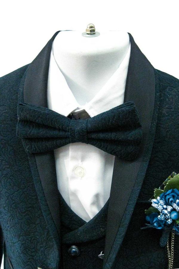 BJ8005-3N Dark teal Brocade Tuxedo - Image 3