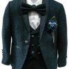 boy's teal and navy blue tuxedo suit.