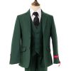 emerald green suit for boys; 5 piece set comes with jacket, vest, pants, white shirt, and tie