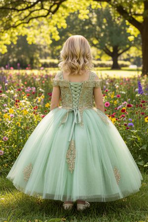Alternative view of 1026 Sage Green Dress with Gold Embroidery