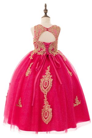 Alternative view of 9004-4 Girls Long Dress with Gold Embroidery