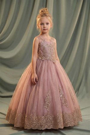9028 Mocha ballgown with vintage gold embroidery