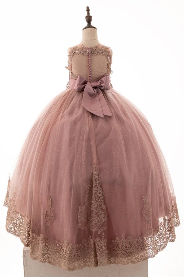 light mocha color dress with vintage gold color embroidery. Back corset