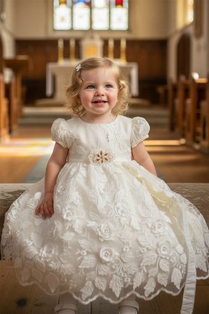 girls baptism dress in ivory