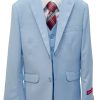 baby blue suit for boys with a white shirt and a burgundy and grey plaid tie