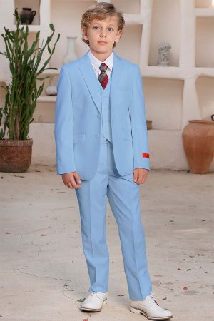 Wholesale boys light blue suit set with jacket, vest, and pants – kids formal wear for weddings and special occasions