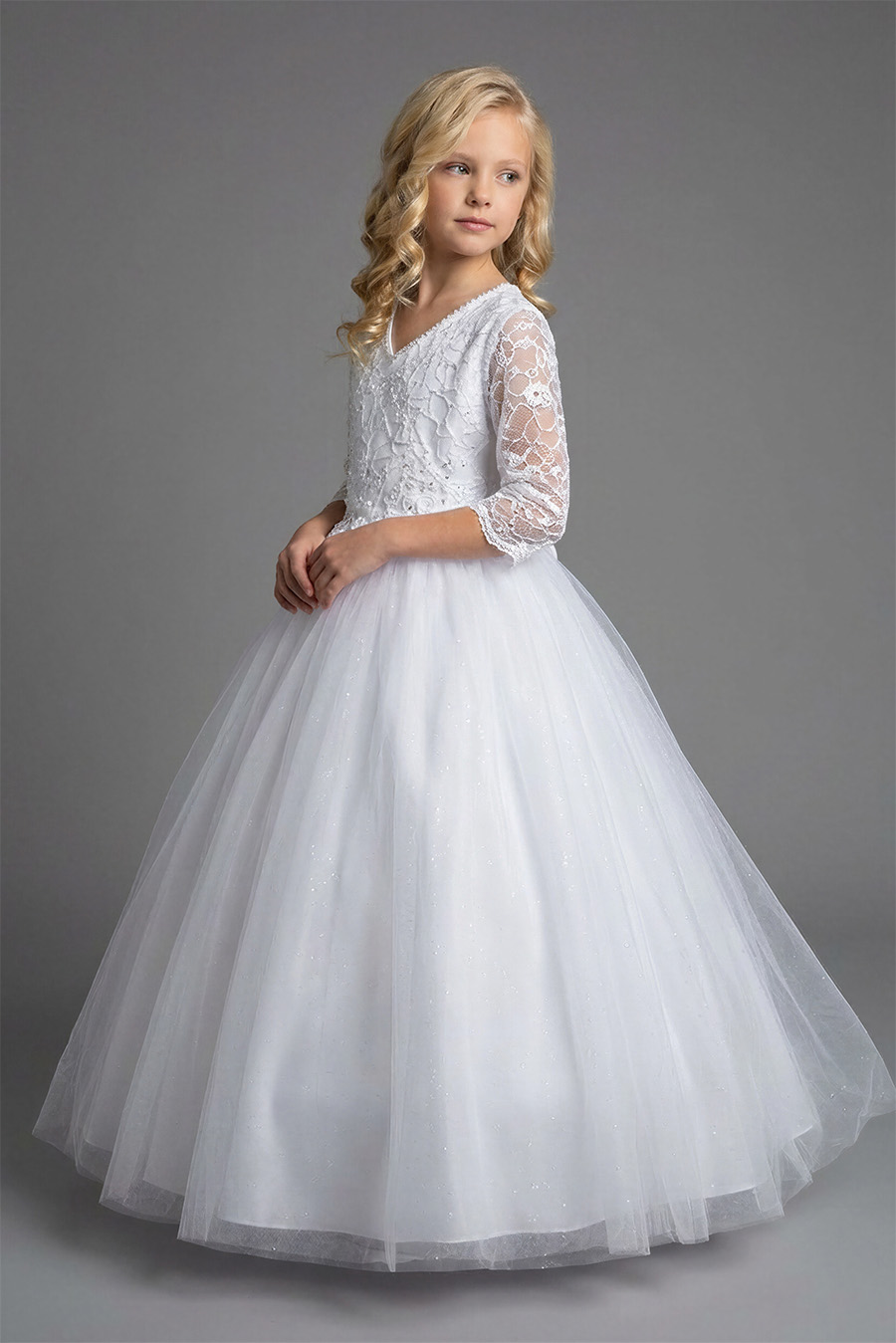 long white dress with 3/4 sleeve