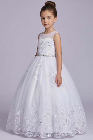 white dress for girls with white embroidery, and with a bolero jacket
