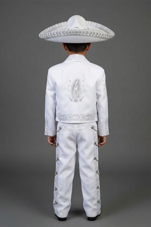 CH940 White Silver Virgen Guadalupe Charro suit for boys