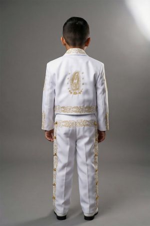 CH940 White Gold Virgen Guadalupe Charro suit for boys