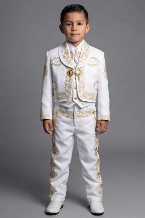 Alternative view of CH940 White Gold Virgen Guadalupe Charro suit for boys