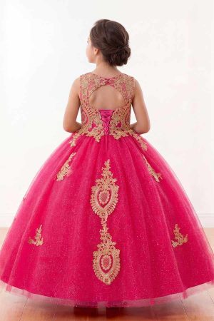 Alternative view of 9004-4 Girls Long Dress with Gold Embroidery